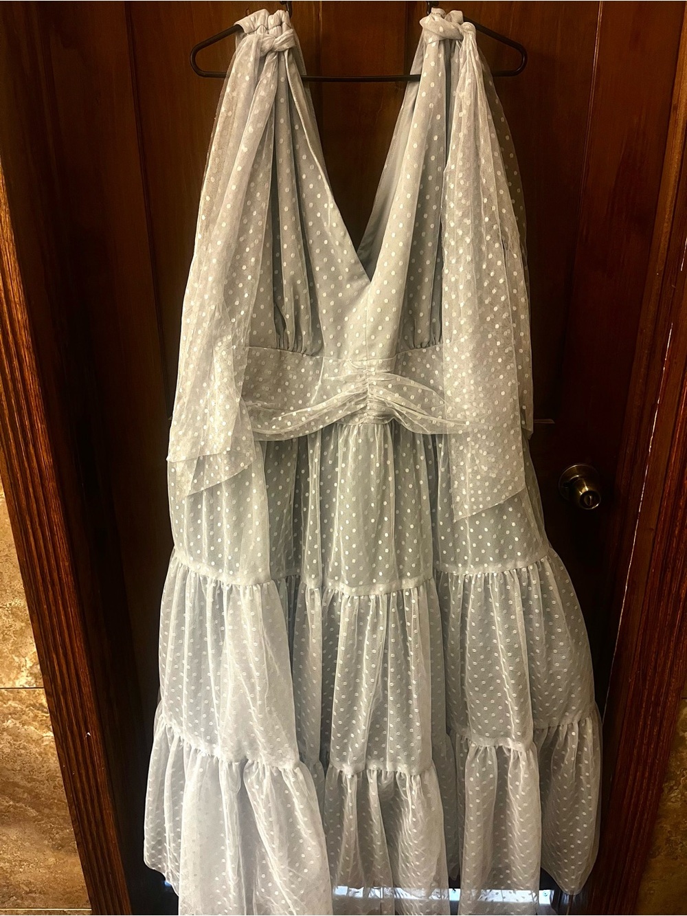 JessaKae Light Blue Polka Dot Tiered Maxi Dress